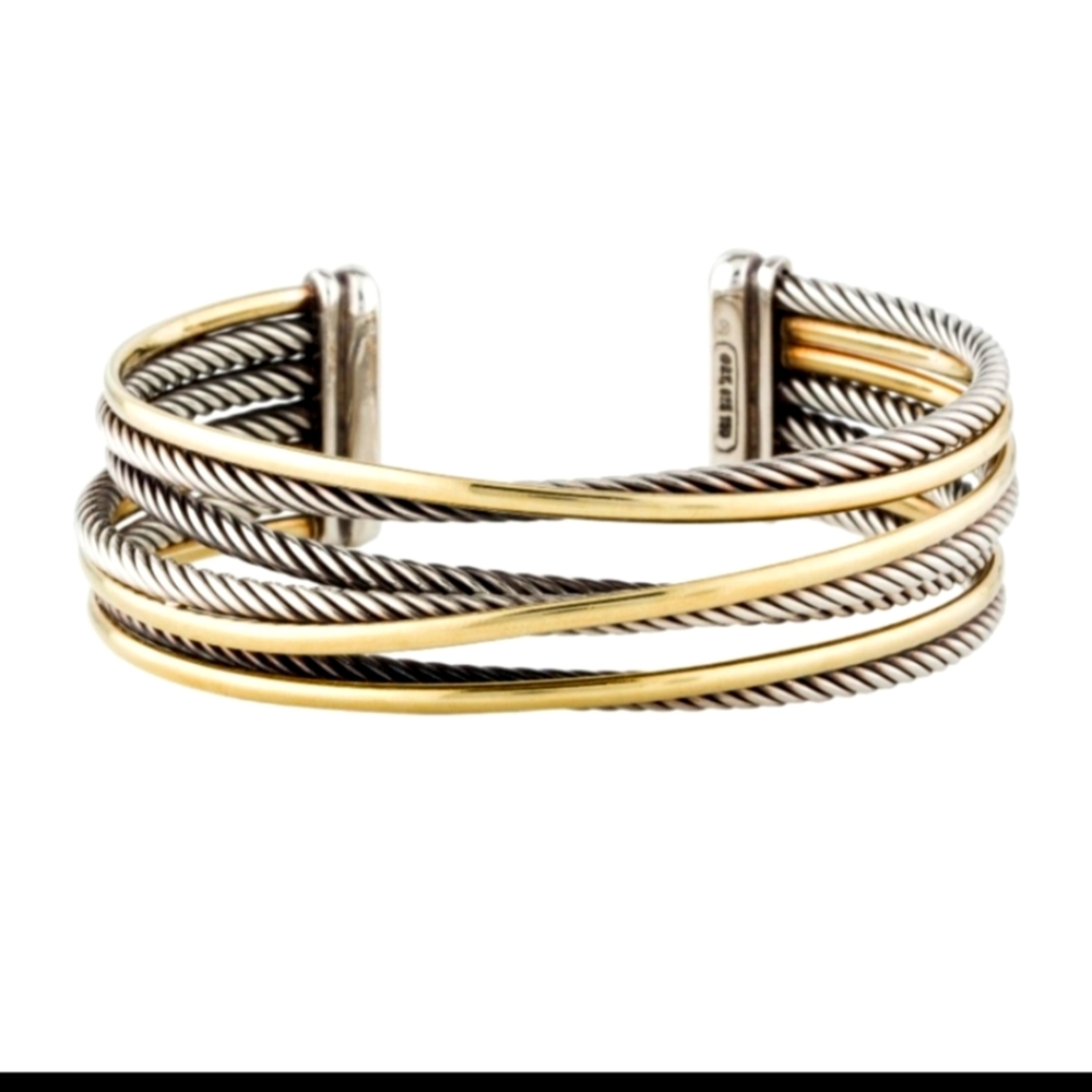 David Yurman Crossover Four-Row Cuff 18K Gold and Silver 925